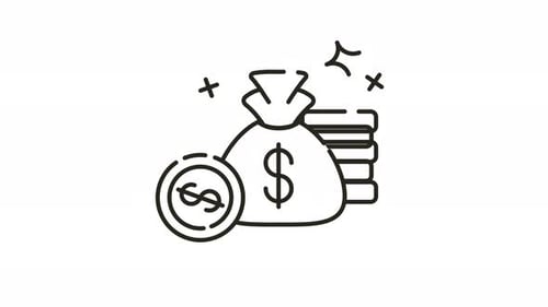 outline animation icon A bag containing coins and a stack of banknotes.
