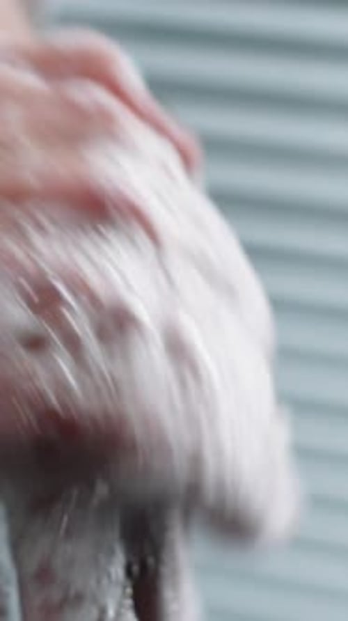 Close-Up of Washing Hands with Lathered Soap