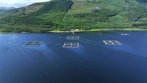 Aerial View of a Fish Farm on Open Water