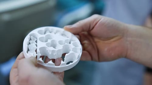 Dental Mold Held in Lab, Close Up