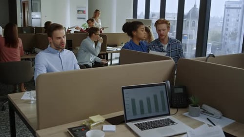Business People Working in Office. Multi Ethnic Coworkers Working in Open Space