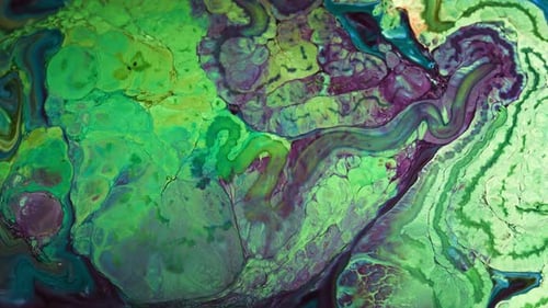 Swirling Green and Purple Abstract Fluid Art