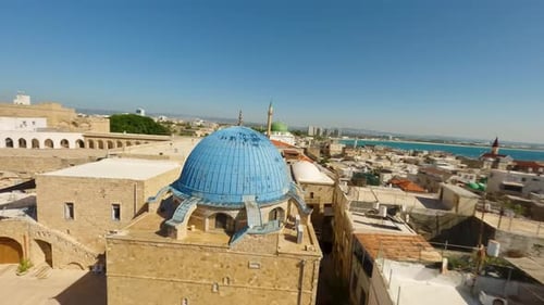 Aerial video over the old city of Acre in northern Israel