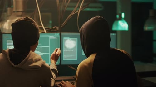 Two Young Adults Working Together on Computers