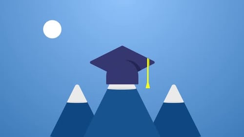 Higher Education graduation cap over mountain animation