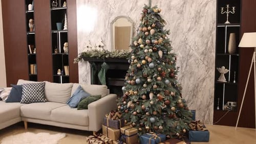 Festive Christmas Tree and Gifts in Cozy Home
