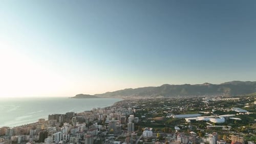Colorful Panorama Over the City Aerial View 4 K Alanya Turkey