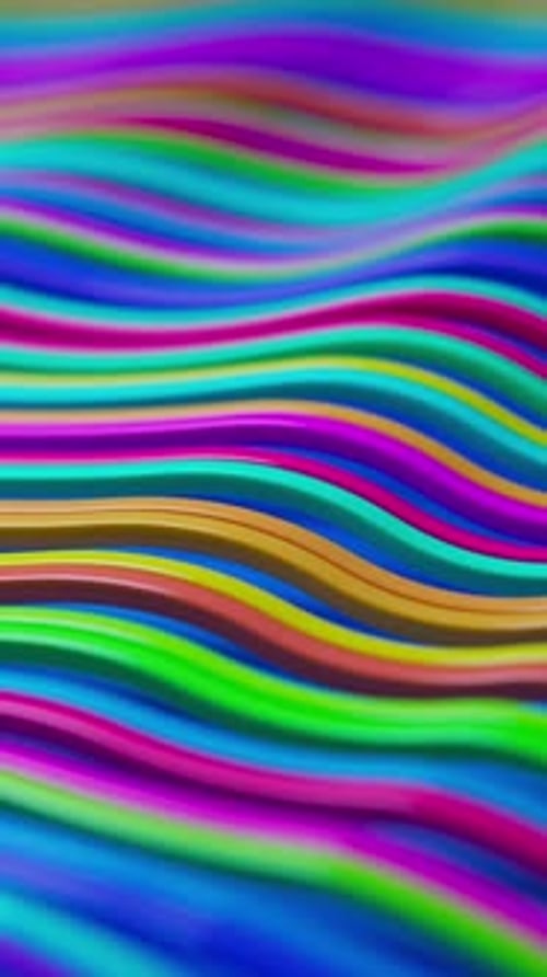 3D animation of colorful curves with perspective and defocus.