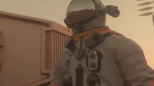 Astronaut on the Planet Mars Making a Detour Around His Base