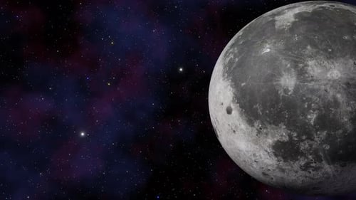 Earth satellite Moon view from outer space and twinkling stars in Milky Way galaxy 3d render.