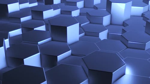 Abstract Blue Geometric Hexagons Rising and Falling Loop Background