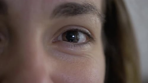 Caucasian girl with brown eyes blinking.Extreme close-up.Happiness.Simple things