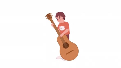 Animated Cartoon Boy Playing Acoustic Guitar Loop