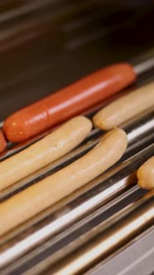A chef prepares delicious hot dogs in a restaurant.