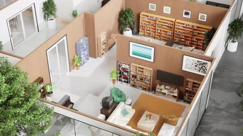 Overhead View of Modern House Floor Plan with Interior Details