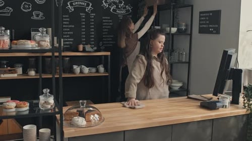 Young Women Working Together In Cafe