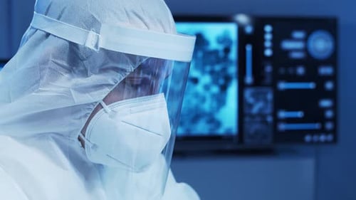Scientist in Hazmat Suit in Laboratory