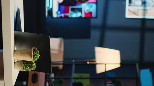Vertical Video Work Desk in Neon Lit Home Interior