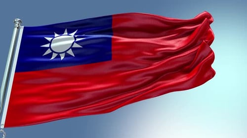 Realistic Taiwan Flag Waving on Pole in Wind Animation