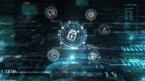Futuristic Cyber Security Network with Connected Icons