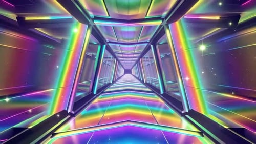 Boucle fluide d'un tunnel de science-fiction arc-en-ciel vibrant en mouvement