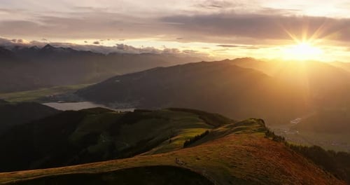 Aerial View Of Stunning Mountain Sunrise