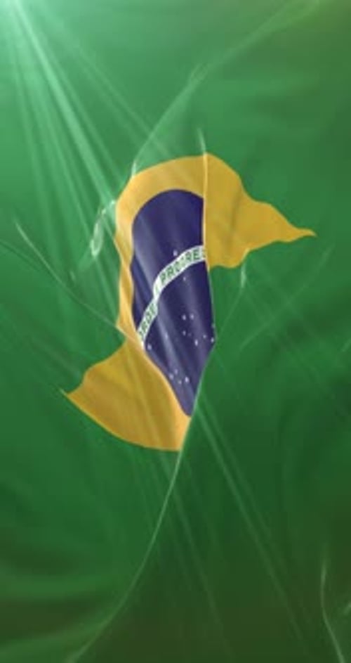 Realistic Brazilian Flag Waving with Sunlight Rays Loop