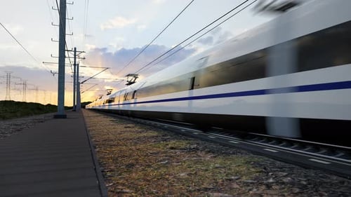 High-Speed Train Rushing Along the Tracks