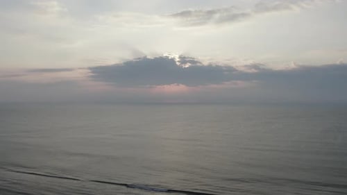 Aerial view of ocean at sunset, United States.