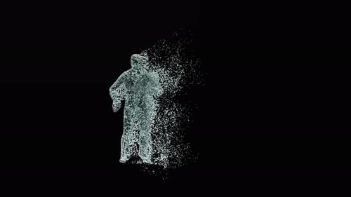 Fluid Abstract Human Figure Dissolving and Reforming in Water Particles