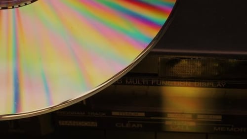 Vintage Cd Music Player with Disk Inside Closeup Using Portable Music Player for Listening with