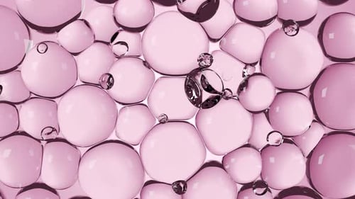 Abstract bubbles animation. Transparent glossy spheres or balls, water drops