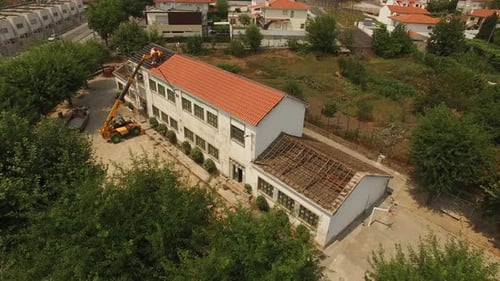 New Roof in Building reconstruction Aerial View