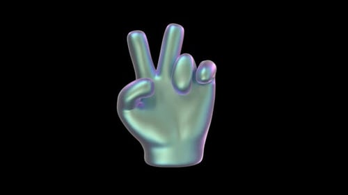 Animated 3D Iridescent Peace Sign Hand Loop