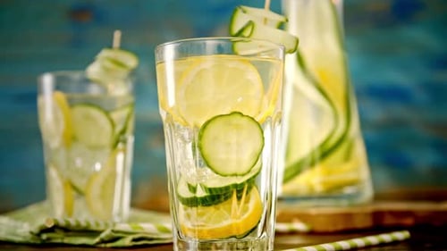 Lemon and Cucumber Infused Water Refreshment Still Life