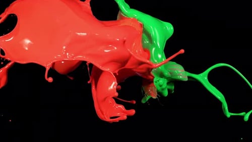 Vibrant Red and Green Paint Splash Transition Alpha Channel
