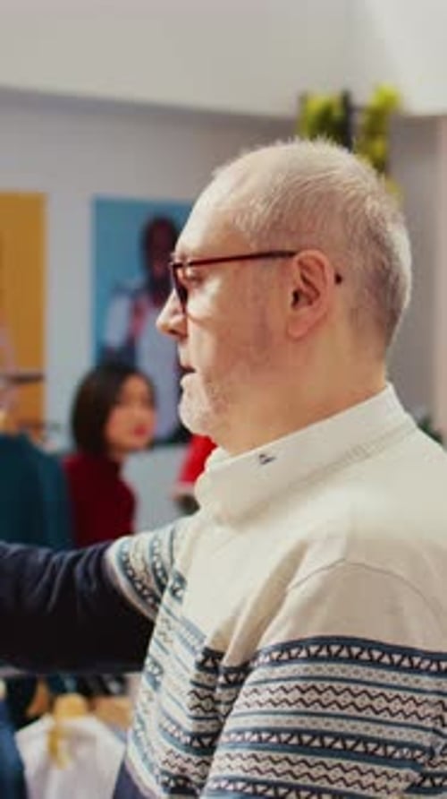 Vertical Video Old Customer in Xmas Ornate Shop