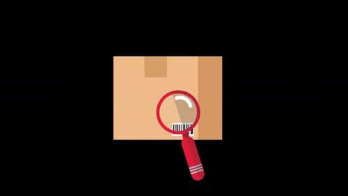Barcode Scan Animation with Magnifying Glass on Package