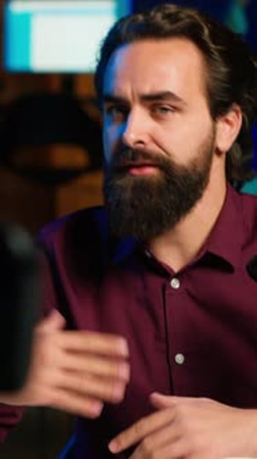 Vertical Video Media Star Talking About Himself While Recording Video with Production Gear
