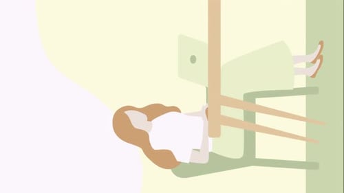 Woman working on laptop at desk office. Flat cartoon animation