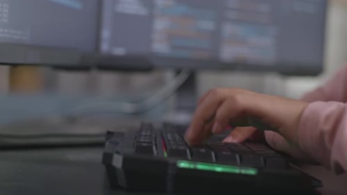 Teen Girl Programmer'S Hands Typing On Desktop Computer Creating Software Engineer Developing App