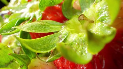 Macro video showcases the mesmerizing details of a strawberry