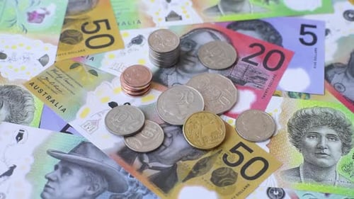 Australia, Australian paper money and coins, cash for financial transactions. Australian dollars