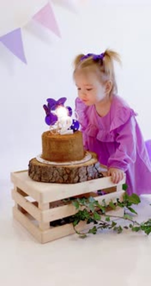 Child Celebrates Birthday Blowing Out Candle