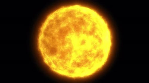 4K glühende Sonne im Weltraum mit strahlenden Energiestrahlen und Sonnenexplosionen