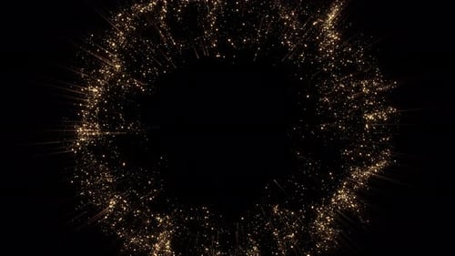 Golden Explosion Particles on Black Background Abstract Glitter