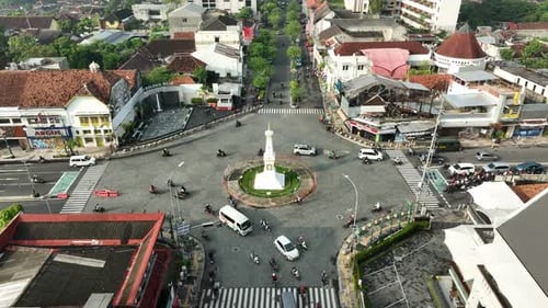 Aerial View of Tugu Jogja or Yogyakarta Monument, Indonesia