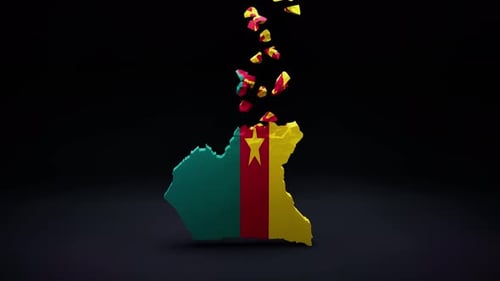 3D Low Poly Map of Cameroon Forms with National Flag Reveal
