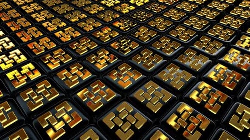 Luxury Background with Floating Black Cubes, 3D Render, Gold Figures, Exclusive, Reflection