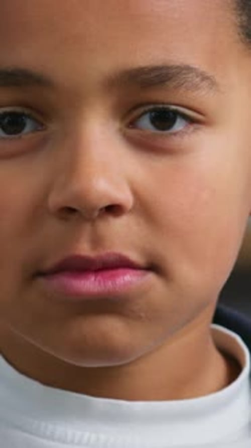 Portrait Serious Little African American Boy at Home Looking at Camera Ethnic Son Child Pupil Baby